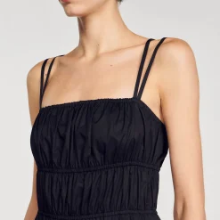 Mulheres Sandro Paris Vestido Midi Franzido