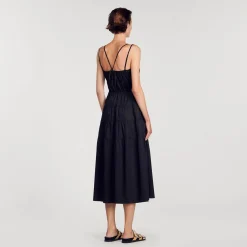 Mulheres Sandro Paris Vestido Midi Franzido